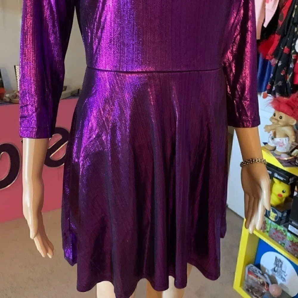 Radiant Spark Purple Metallic Skater Dress NWT SML